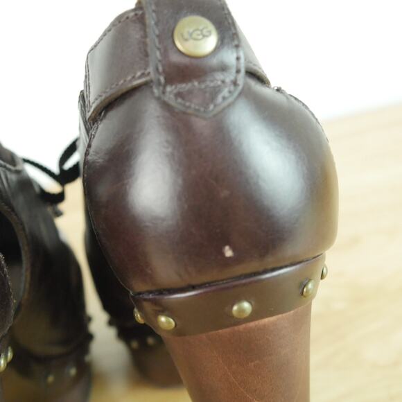 Ugg Celestina Size 10 Platform Heels Burgundy Leather Clog Shoes Chunky Studded - Picture 9 of 13